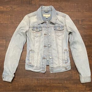 Abercrombie & Fitch Girls Y2K Denim Jean Jacket Trucker Light Wash Distressed XL